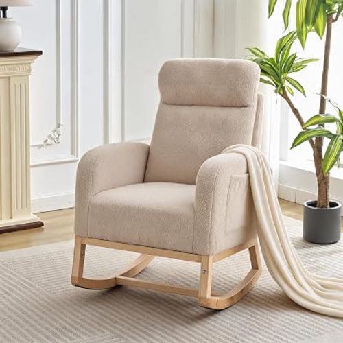 Tall Back Upholstered Rocking Chair for Dining Service
