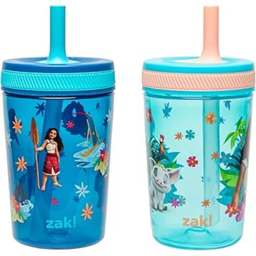 Zak Designs Disney Moana 2 Kelso Toddler Cups For Travel or At Home, 15oz 2-Pack Durable Plastic Sippy Cups With Leak-Proof Design is Perfect For Kids (Moana, Maui, Simea)