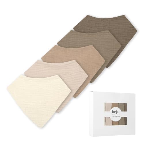 Muslin Baby Bibs Neutral Beige 5 Pack Unisex Bandana Drool Bib 100% Cotton Gift Pack Girl Boy Bib