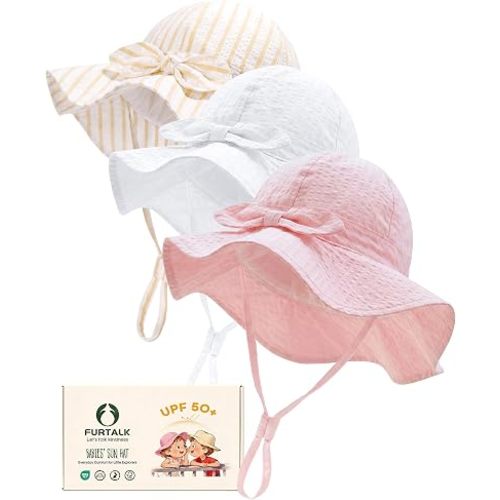 FURTALK 3 Pack Baby Sun Hat Toddler Beach Hat Girls UPF 50+ Wide Brim Infant Kids Summer Adjustable Sun Protection
