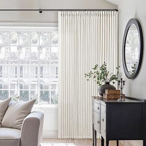 Extra Wide Pinch Pleat Curtains96 Inch Long 100 Inch Wide Beige Linen for Living Room Light Filtering Semi Sheer Pleated Curtains for Patio Glass Sliding Door Bedroom Large Window 100x96 1 Panel