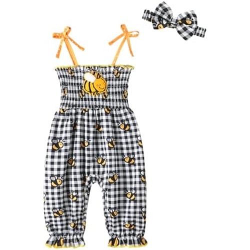 Happy Town Baby Girl Clothes Sleeveless Romper Jumpsuit with Headband Summer Infant Outfits for 0-24 Months