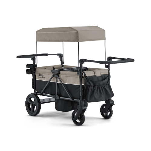Open Box Jeep Wrangler Mojave All-terrain 2-seater+ Stroller Wagon With Built-in Standing Board by Delta Children, Black and Tan