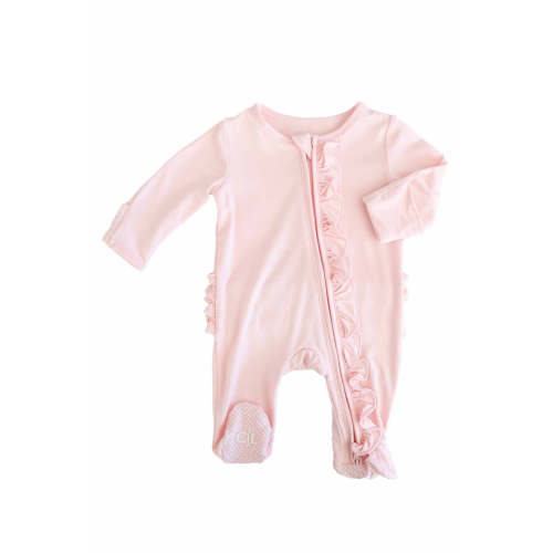 Baby Pink Bamboo Ruffle Zipper Footie