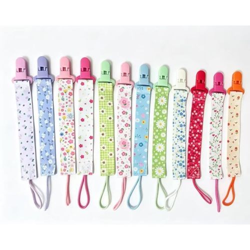 12 Pack Pacifier Clips with Adjustable Strap (32-46.5cm)/Short Strap(25.5cm) - Premium Polyester Baby Pacifier Holder Set, Multi-Design Clips for Boys Girls (Multicolor L - Flower)
