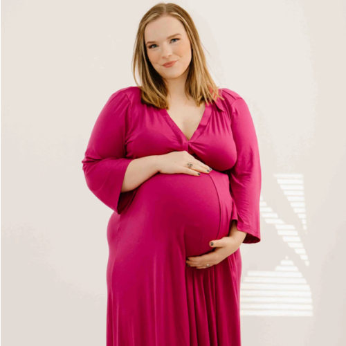 Lila Labor & Postpartum Gown in Raspberry Red