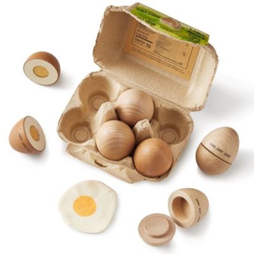 Tiny Land® Wooden Egg Toy Set for Kids – 6PCS Pretend Play Food with Cutting Eggs, Fried Egg & Realistic Carton – Kitchen Play Toys for Toddlers