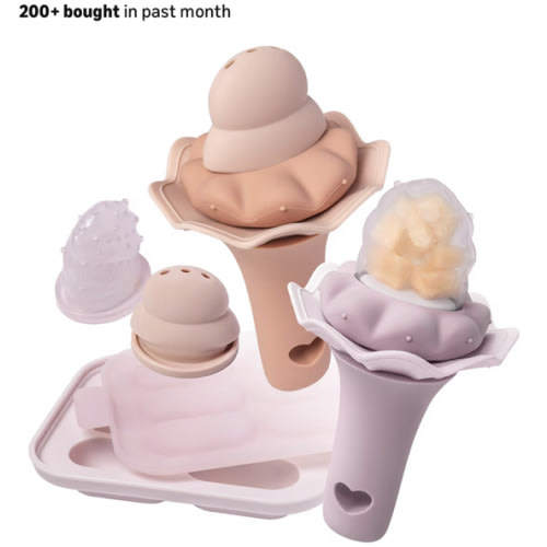 Moonkie Baby Fruit Feeder with Freezer Tray, BPA Free Silicone Food Feeder for Infant Self Feeding, Breastmilk Popsicle Molds, Mesh Feeder with Two Pouches, Baby Shower Gifts 4 Months+, 2 Pack