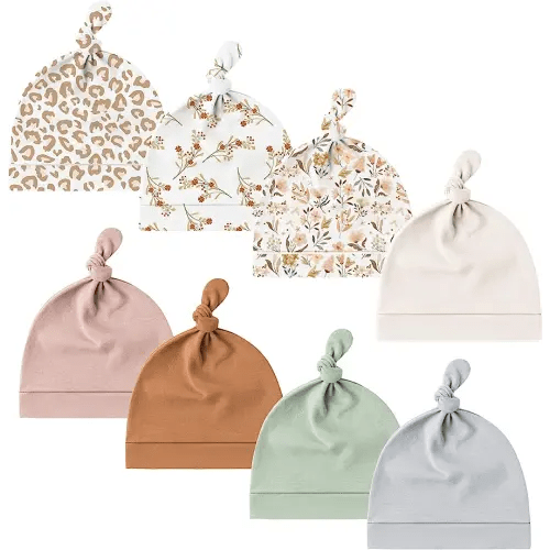 Konssy 8 Pack Baby Newborn Hats Set Knot Beanie Hats Soft for Infant Baby Girls Boys Caps 0-6 Months