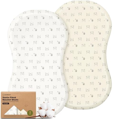 2-Pack Organic Bassinet Sheets for Boys, Girls - 100% Cotton Baby Bassinet Mattress Sheets Compatible with Halo Bassinest Swivel Sleeper, Hourglass 30"x18", Soft & Breathable (Soft White)
