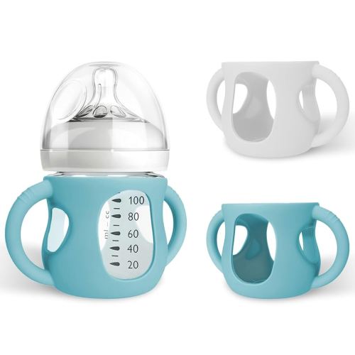 Silicone Sleeves for Avent Natural Glass Baby Bottles, BPA Free, Anti Breakage Baby Bottle Holder (Green + White, 4 Ounce)