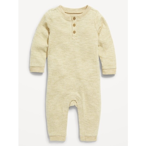 Unisex Long-Sleeve Sweater-Knit Henley One-Piece for Baby