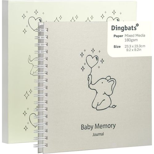 Dingbats* Gender Neutral Baby Memory Book - Thick Paper Spiral Hardcover Keepsake Baby Album with Stickers & Storage Pocket - Baby Journal to Record Milestones, Photos, Special Moments for Boy or Girl