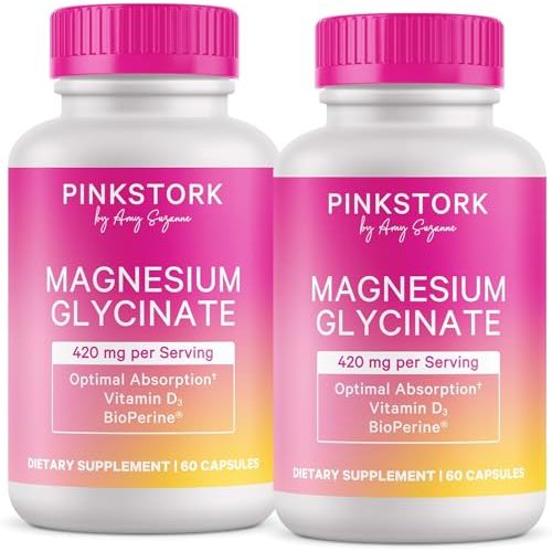 Pink Stork Magnesium Glycinate with Vitamin D - Magnesium Supplement for Women to Support Natural Calm - 2 Pack