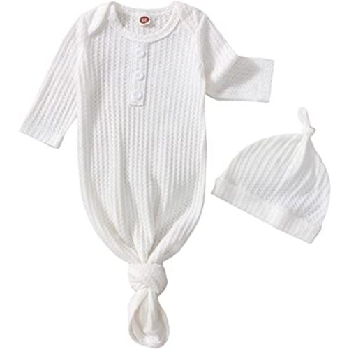 Twopumpkin Baby Girl Boy Coming Home Knotted Gown Unisex Newborn Infant Sleep Onesie Outfit Cute Baby Winter Pajamas