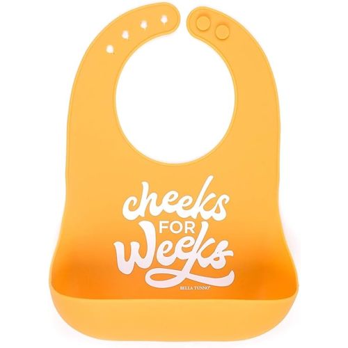 Baby Bib for Eating by Bella Tunno, Waterproof Silicone Bib with Large Food Catcher, Adjustable Fit for Babies 4-12 months & Toddlers 1-3 Years, Boys & Girls, Cheeks For Weeks