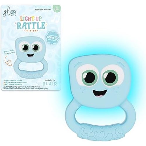 Glo Pals Light Up Rattle, Sensory Baby Rattle, Soft Silicone Toy, Blair