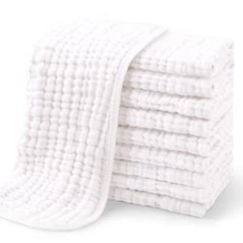 Yoofoss Muslin Burp Cloths for Baby 10 Pack 100% Organic Cotton Baby Washcloths for Boys Girls Large 20''X10'' Super Soft and Absorbent White