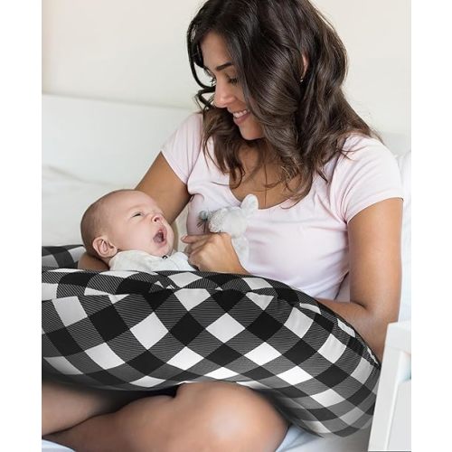 The Peanutshell Nursing Pillow & Cover - Soft Newborn Nursing Baby Girl or Boy Pillow Covers, Supportive & Comfortable Breastfeeding, Tummy Time Baby Essentials - Black White Buffalo