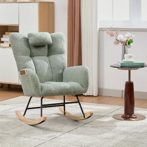 Rocking Chair Nursery Teddy, Upholstered Baby Fluffy Glider Rocker for Adults Small Spaces Indoor