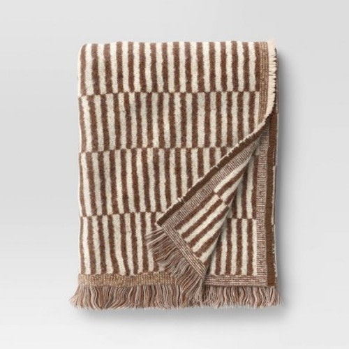 50''x60'' Oversized Woven Linework Throw Blanket Dark Camel/Cream - Threshold™