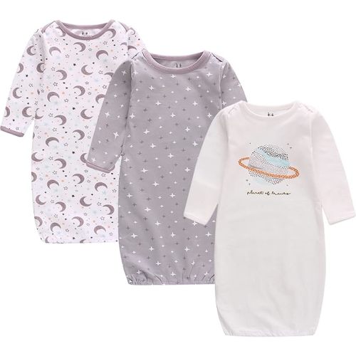 Baby Newborn Gown, 3 Packs Baby Sleeping Bag, Long Sleeve Sleep Sack, Cotton Cloths for Newborn Boys Girls 0-12 Months