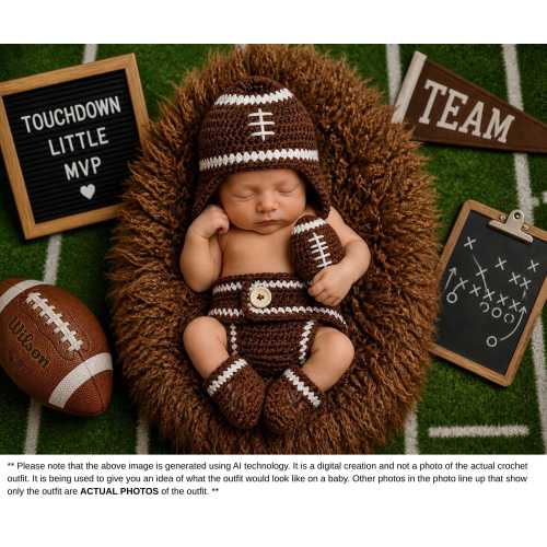 Crochet Football Outfit - Stuffed Football - Newborn Photo Prop - Baby Shower Gift - Coming Home Outfit - Hat and Diaper Cvr - MADE TO ORDER