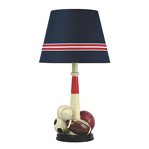 Melloway Sports Theme Table Lamp with Navy Shade, Multi-Sport Base Design, 22.5 inches Height