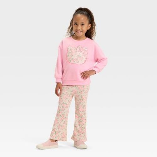 Toddler Girls' 2pc Hello Kitty Floral Cozy Fleece Sweatshirt and Pants Set - Light Pink