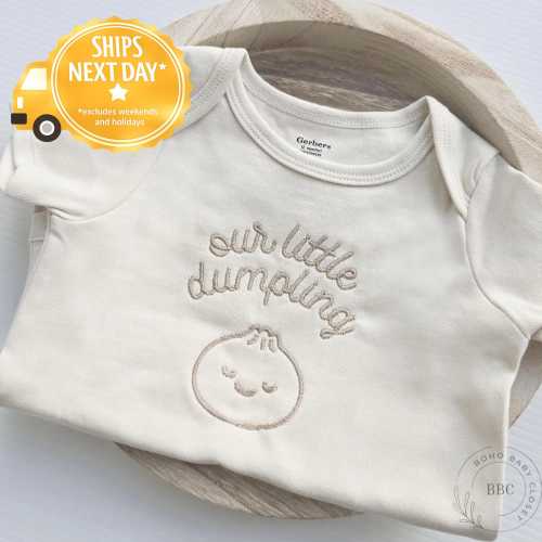 Embroidered Our Little Dumpling Onesie® Brand Coming Soon Baby Pregnancy Announcement Onesies® Neutral Bodysuit Hi Grandma Grandparents C23