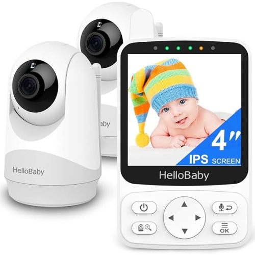 HelloBaby No WiFi Baby Monitor with Voice-Activated Night Vision,4" IPS Camera and Audio, 2-Way Talk and PTZ, 26H Battery and 1000ft Range, Portable for Nursery and Travel