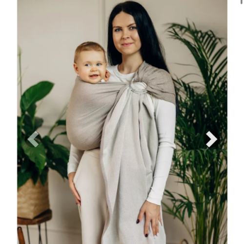 Ring Sling, Herringbone Weave (100% cotton) - with gathered shoulder - LITTLE HERRINGBONE ALMOND - standard 1.8m