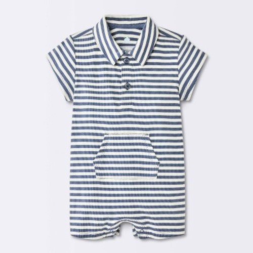 Baby Boys' Striped Knit Polo Romper - Cloud Island™ Off-White 0-3M