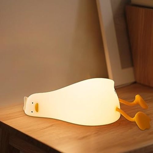 Lying Flat Duck Night Light, Dimmable Silicone Duck Lamp with Phone Stand, Rechargeable Touch Bedside Nursery Light, 3000K Warm Glow, BPA-Free Cute Duck Decor for Breastfeeding & Kids