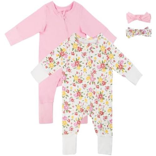 Satol Baby Girl Cotton Clothes, One-Piece Zip Front Footed, 2 Way Zipper Outfit Baby Clothes for Girls