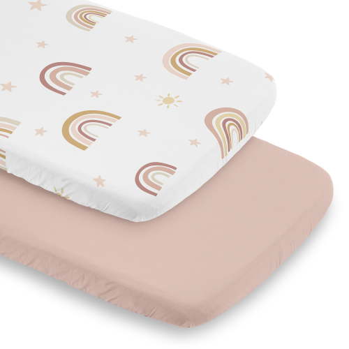 Sweet Jojo Designs Boho Rainbow Pink Yellow and Tan Baby Bassinet Fitted Sheets 2 Piece Set