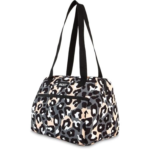 PackIt Freezable Hampton Lunch Bag, Wild Leopard Gray, Built with EcoFreeze Technology, Collapsible, Reusable, Zip Closure with Front Pocket and Shoulder Straps, Perfect for Tweens and Adults