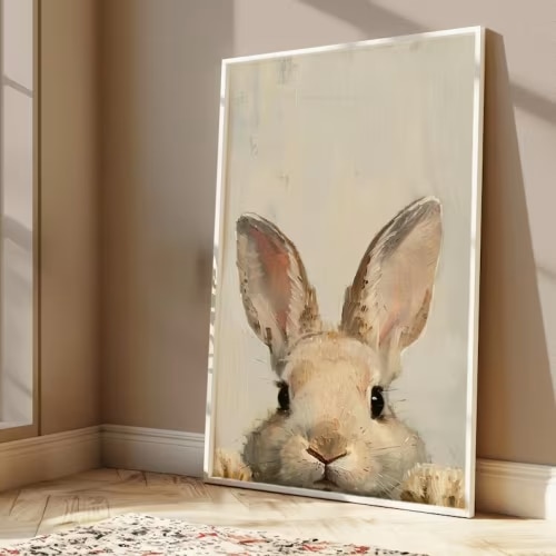 Vintage Easter Bunny Print, Peeking Rabbit Cottagecore Wall Art
