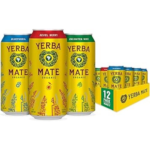 Yerba Madre Organic Yerba Mate, Energy Drink Alternative, Variety Pack, 150mg Natural Plant Based Caffeine, Better for You Energy & Focus, No Jitters or Crash, 15.5 Oz (Pack of 12) (Packaging May Vary)
