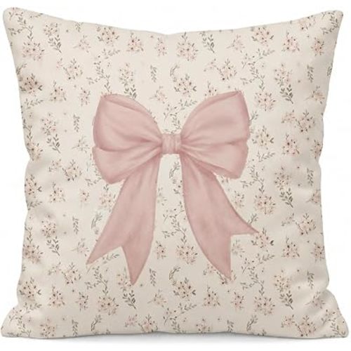 Coquette Pink Bow Floral Pillow Covers 18x18