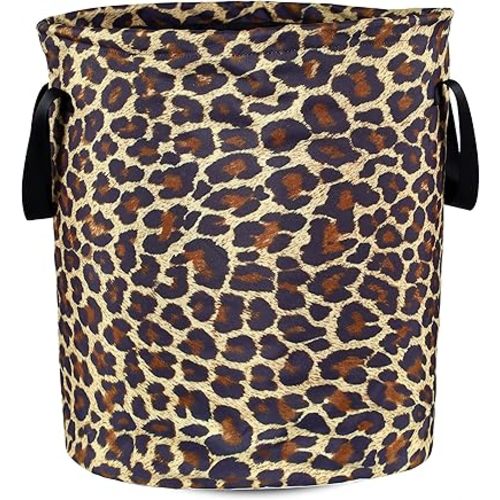 Brown Leopard Laundry Basket Foldable Oxford Cloth Funny Tote Bag Laundry Hamper Clothes Storage Bucket Organizer For Bathroom/Laundry Storage/Bedroom Storage Basket 17.7x13.7 Inch