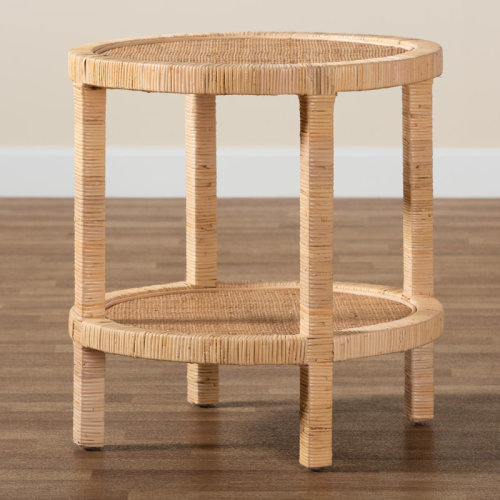 Bay Isle Home™ Bhagipuri Rattan and Mahogany Solid Wood End Table with Storage | Wayfair