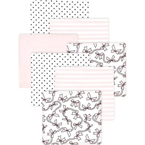 Little Treasure Hudson Baby Cotton Poly Flannel Receiving Blankets Multipack, Pink Bow, 30x30 inches