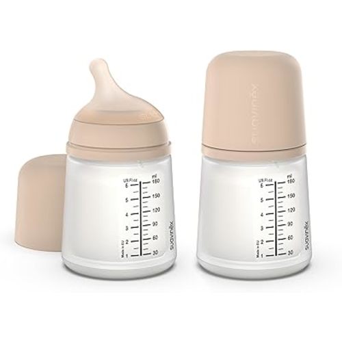 Suavinex Zero Zero Anti Colic Baby Bottle, No 1 Spanish Baby Bottle Brand, Minimizes Bottle Rejection & Nipple Confusion, Perfect for Combo Feeding, 2pk, 6oz/180mL, Light Tone, Adaptable Flow Nipple