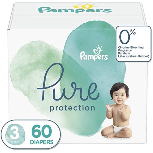 Diapers Size 3, 60 Count - Pampers Pure Protection Disposable Baby Diapers, Hypoallergenic and Unscented Protection, Super Pack (Old Version)