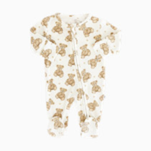 Caden Lane Bamboo Waffle Zipper Footie - Beary Sweet, 0-3 M