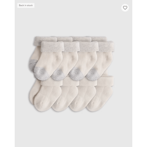 Organic Cotton Fold Over Socks 8-Pack - Baby in White/Grey