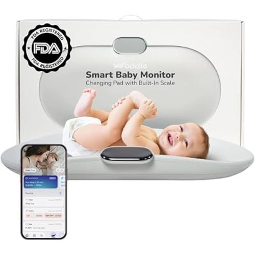 Woddle Multifunctional Smart Baby Changing Pad with Medical Grade Scale for Critical Weight Monitoring + AI App, Noise Machine, Warmer, Night Light, Touchscreen Tracker, All-in-One