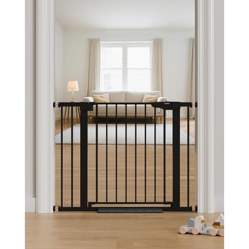 Cumbor 29.7-40.6" Baby Gate for Stairs, Mom's Choice Awards Winner-Dog Gate for Doorways, Pressure Mounted Auto-Close Pet Gates for Dogs Indoor, Safety Child Gate with Easy Walk Thru Door, Black