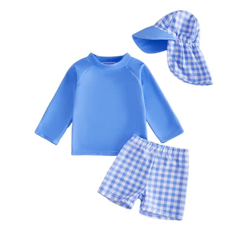Baby Boy Long Sleeve Swimsuit Rash Guard and Trunk Set Bathing Suit with Hat Toddler Boys Beach Swimwear Sunsuit